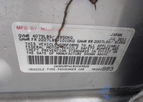 2011 Mitsubishi Lancer Gts from USA, damaged, VIN JA32U8FW1BU043828